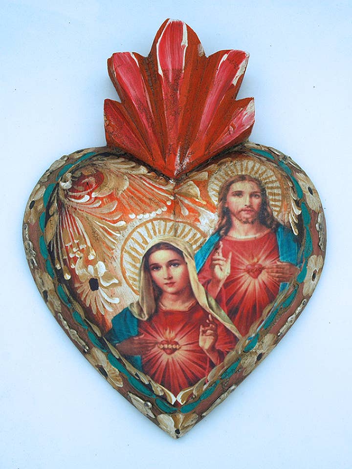MXH4TH - Décoration murale décorative mexicaine en forme de cœur double de 9,5 po pour la vente par Contreras Designs