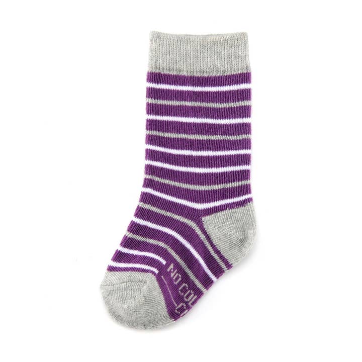 No Cold Feet - Wholesale Socks - Kids - Purple, Grey, and White Striped Toddler Socks