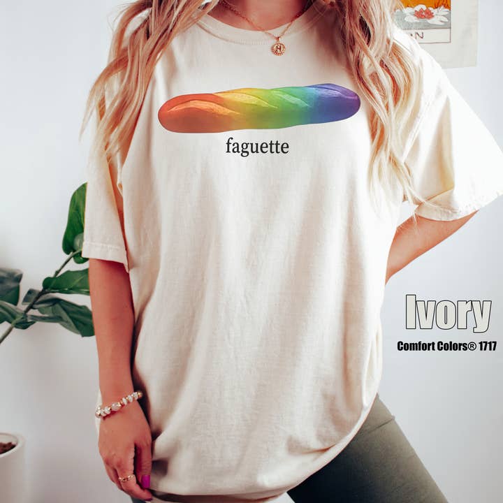 Glaime - Wholesale T-Shirt (Graphic) - Women's - Comfort Color Baguette Rainbow Shirt, Faguette LGBT Sweater5