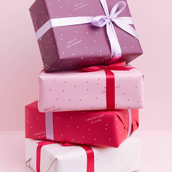Another Loop - Wholesale Flat Wrap - Vintage Christmas Wrapping Paper Sheets | Pink Gift Wrap2