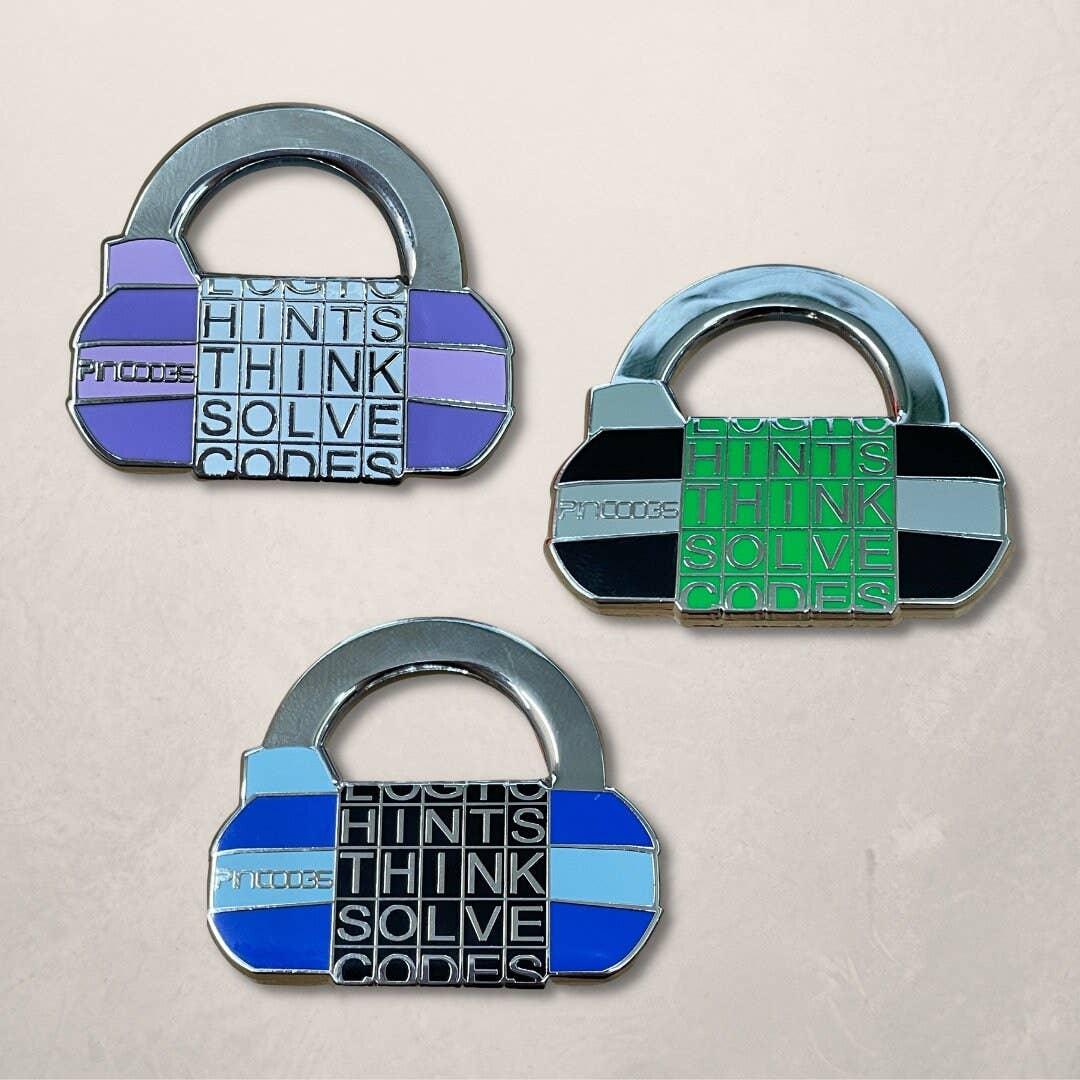 Pincodes - Venta al por mayor Botón/prendedor - Alfiler esmaltado duro con forma de candado con cinco letras, alfiler para sala de escape0