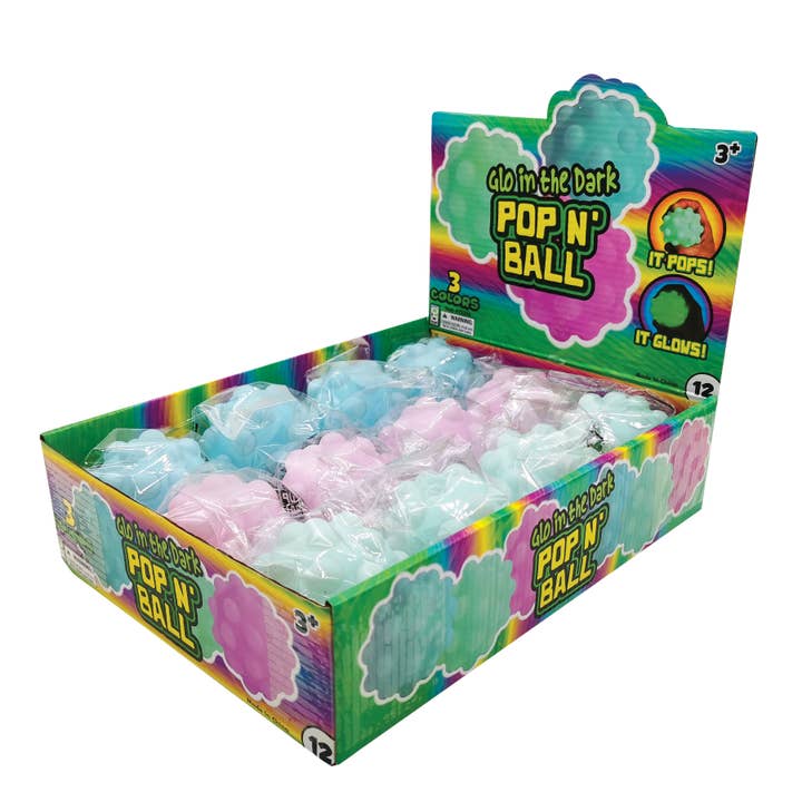 Geddes - Vente Fidget/jouet anti-stress – enfant - Jouets Glow in the Dark Pop 'N' Ball Fidget pour enfants, paquet de 124