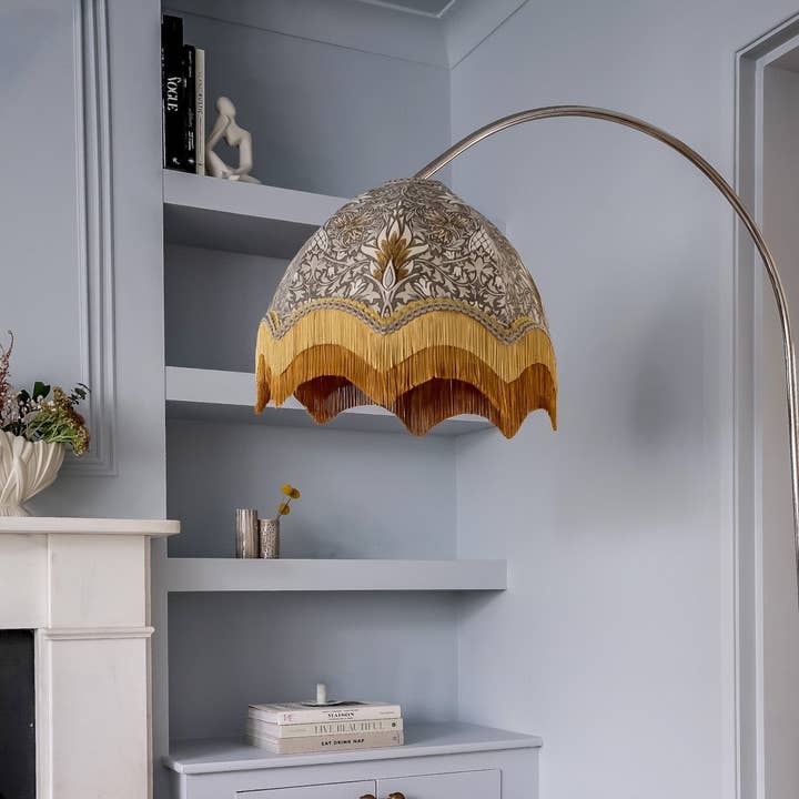William Morris Snakeshead Fringed Lampshade for wholesale by Tinker & Tallulah