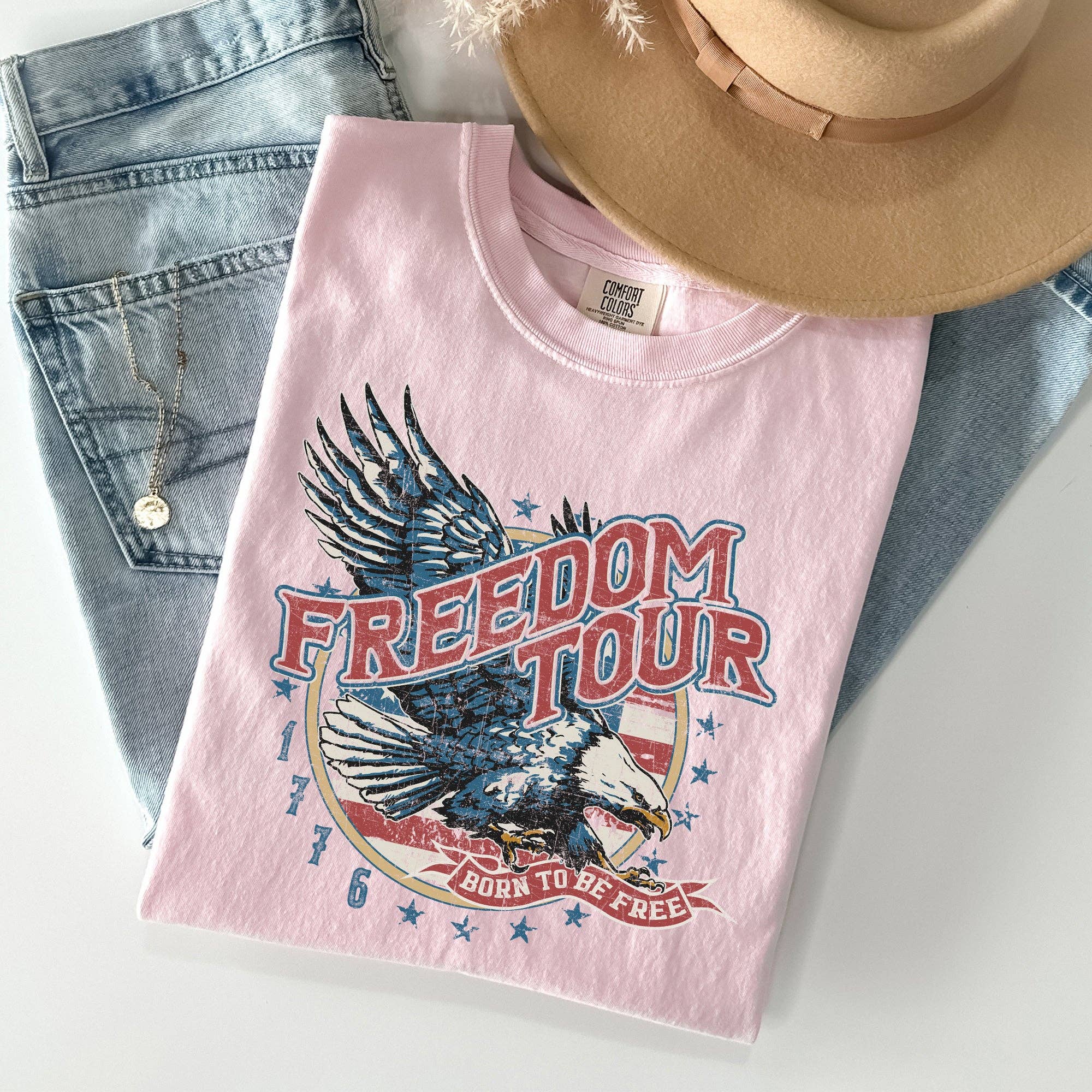 Refinery Number One LLC - Wholesale Screen Printed T-Shirt - Women's - Freedom Tour, America, 1776, Flag, Fighter Jets, Tshirt1