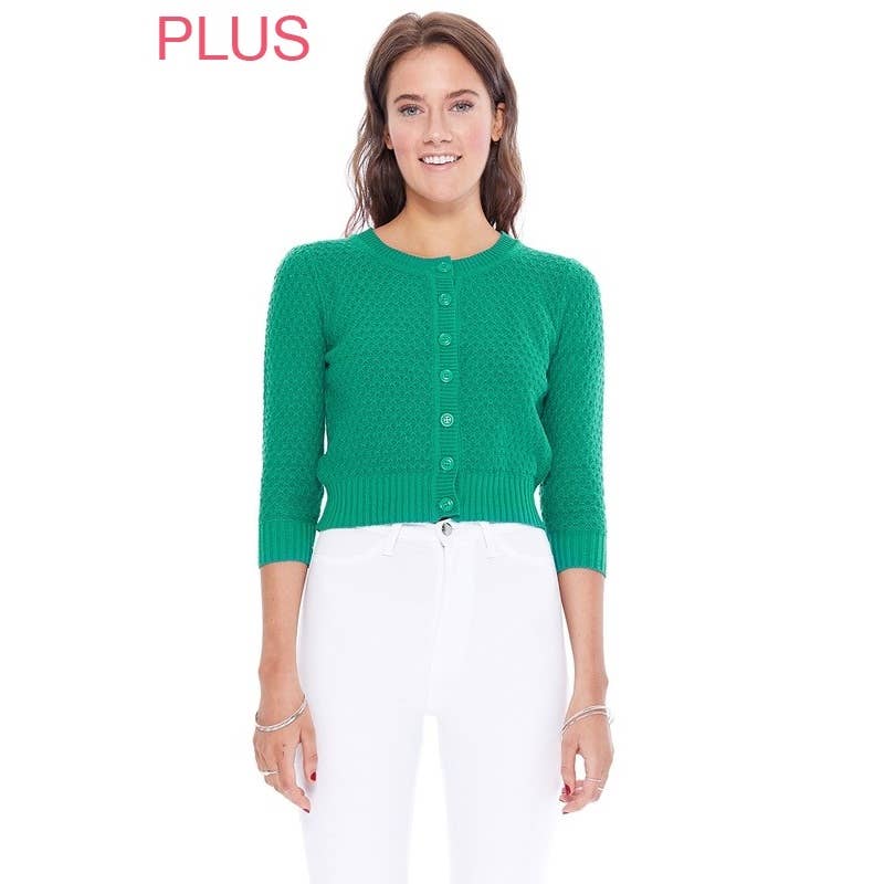 Mak - Vendita all'ingrosso Cardigan - Donna - Maglione cardigan plus size lavorato a maglia girocollo con maniche a 3/4 MK3514PL26