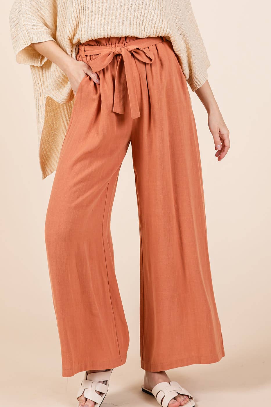 mittoshop - Wholesale Pants - Women's - PAPER BAG TIE DETAIL WIDE LEG PANTS45