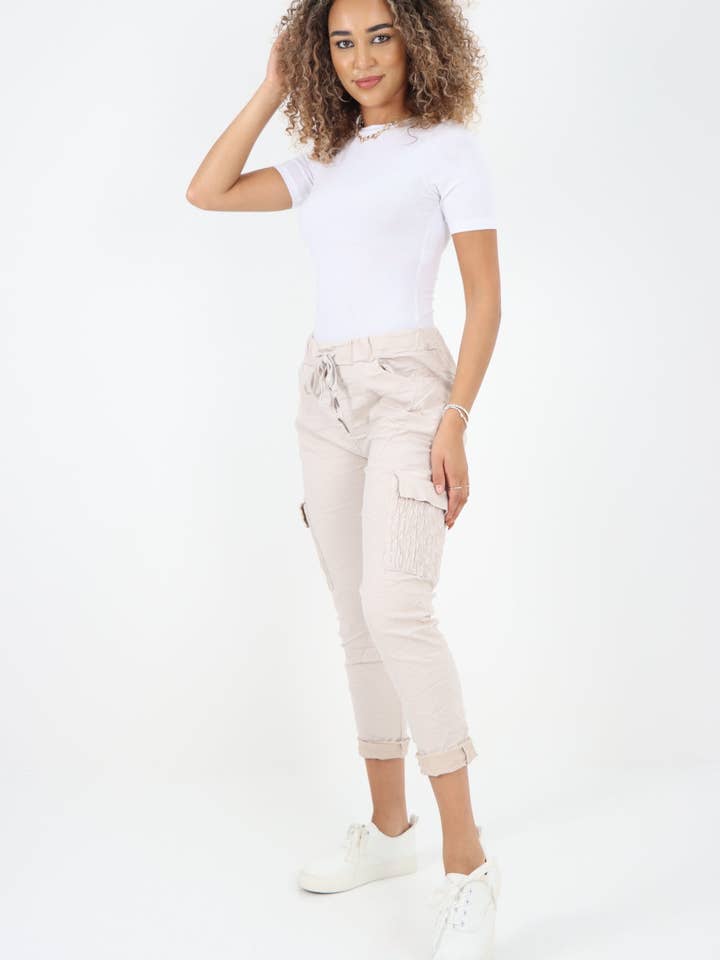 Miss Bold - Wholesale Pants - Women's - Italian Shirred Pockets Cargo Trousers