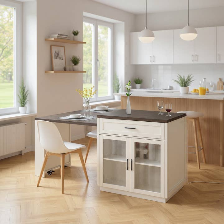 83.1 Extendable Kitchen Island with Storage and Power Outlet for wholesale by HOMYCASA DESIGN INC