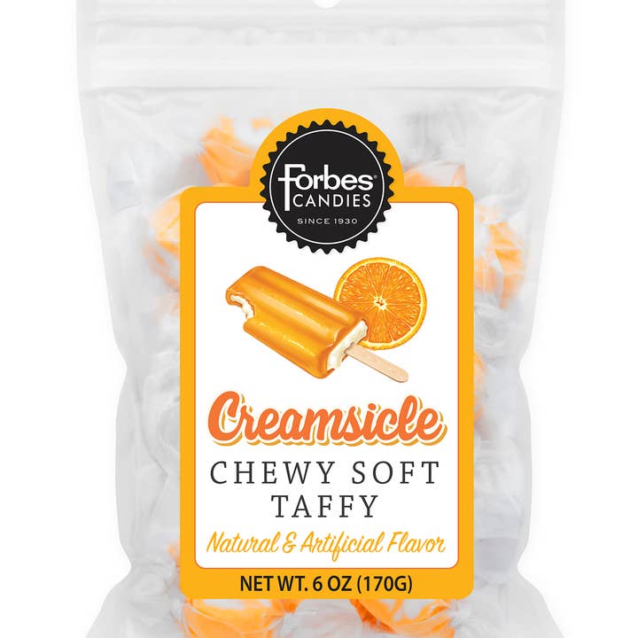 Forbes Salt Water Taffy, Creamsicle 6oz Bag, 12ct for wholesale by Grandpa Joe's Candy Shop