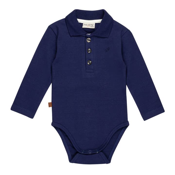 Polo Romper 1x1 Rib Baby | Patriot Blue voor wholesale door Frogs & Dogs