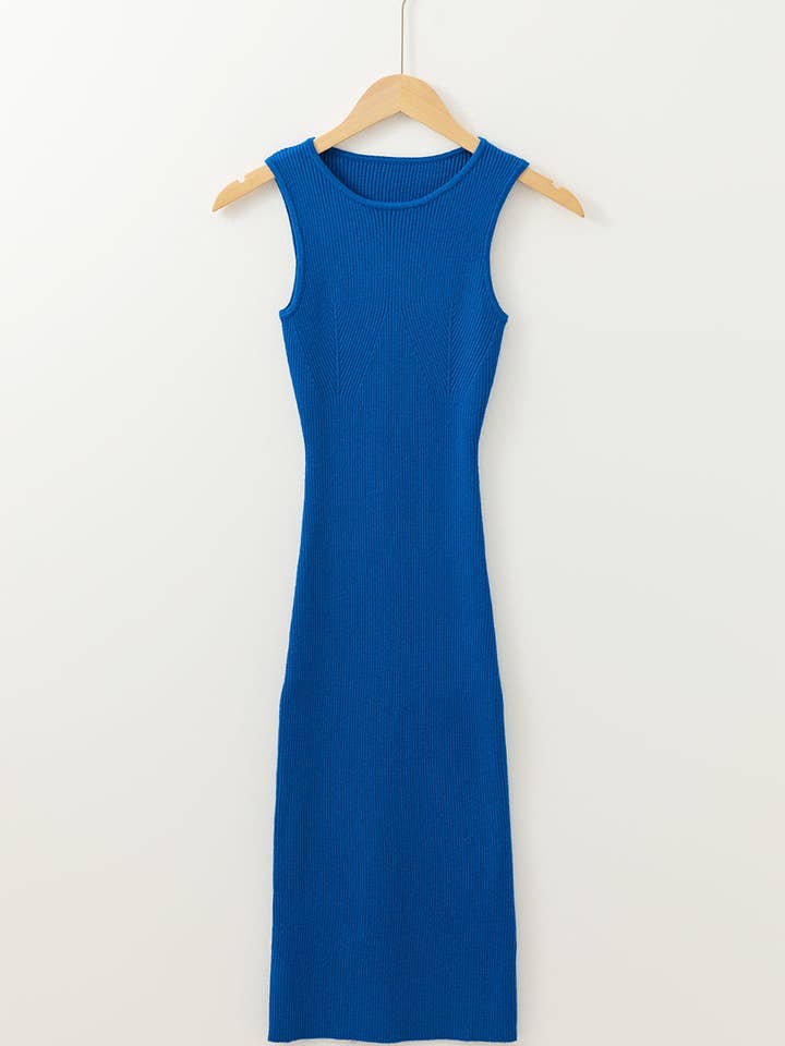 Dark Blue Solid Ribbed Knit Midi Dress for wholesale on Faire