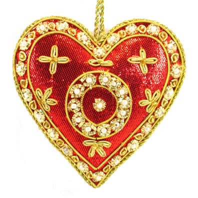 Handmade, Embroidered Zari Christmas & Valentine Ornaments for wholesale by Silk Road Traders