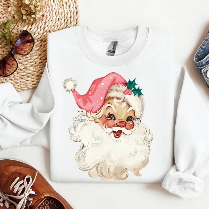 A Blessed Texas Mess Boutique - Vente T-shirt à imprimés – femme - T-shirts de Noël rétro roses et sweat-shirts Vintage Sant