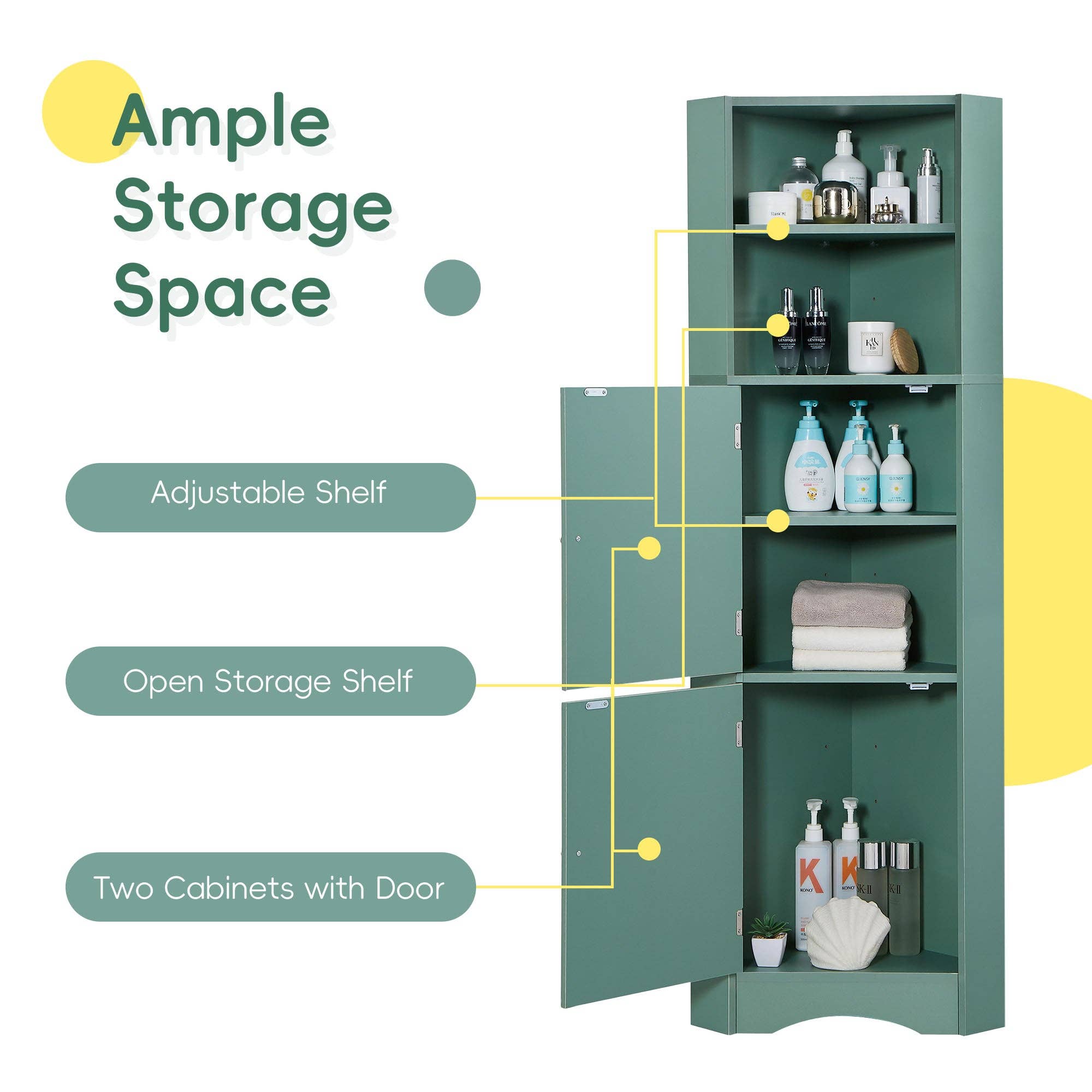 Orange County Decor - Wholesale Cabinet - Tall Bathroom Corner Cabinet, Freestanding Storage Cabinet With Doors And Adjustable Shelves, Mdf Board, Green Green Mdf4
