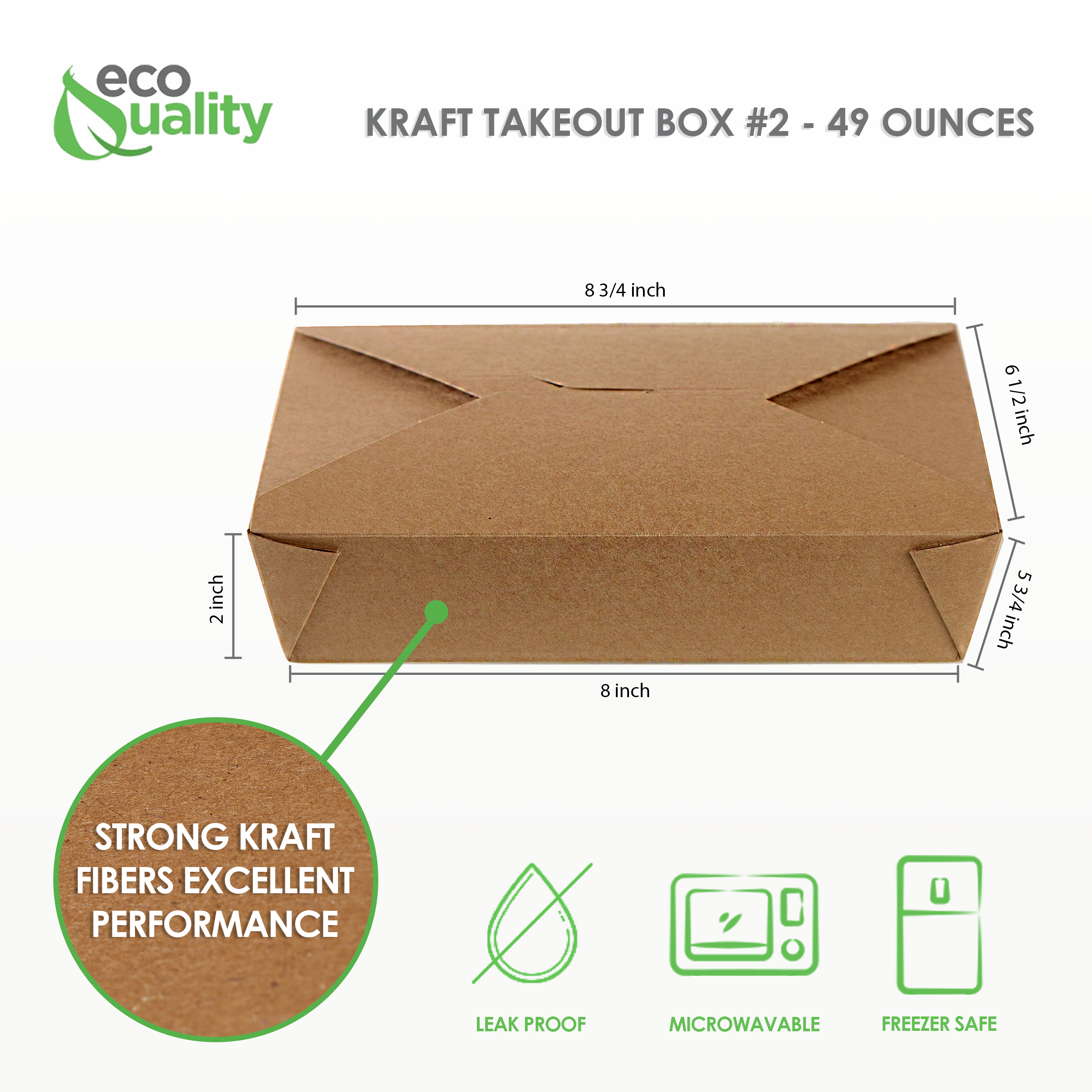 EcoQuality - Wholesale Food Storage Container - 49Oz Kraft Folded Paper Take Out Containers - Microwavable1