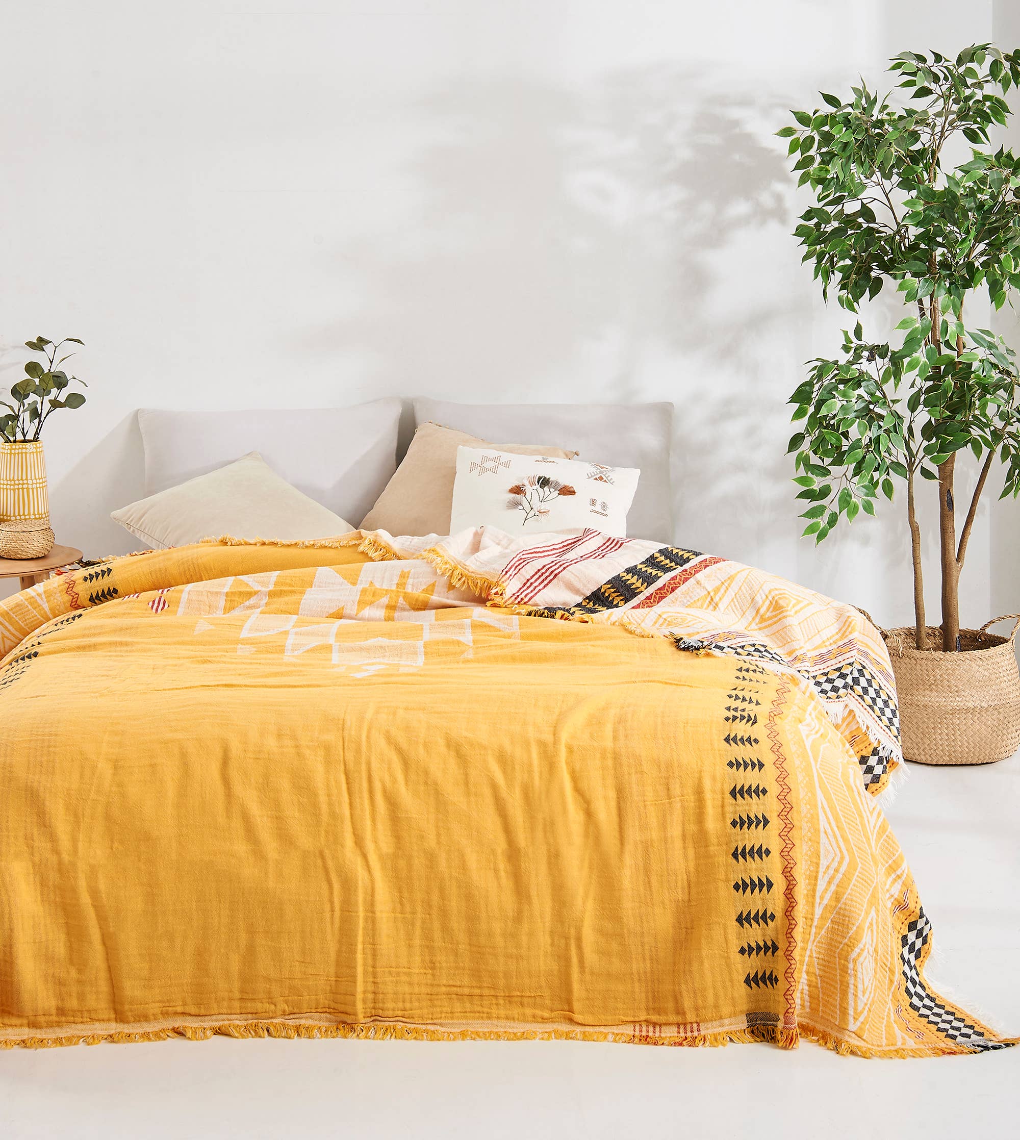 Kikoya - Vente Couvre-lit - Couvre-lit d'été léger à motif aztèque en mousseline de coton turc11