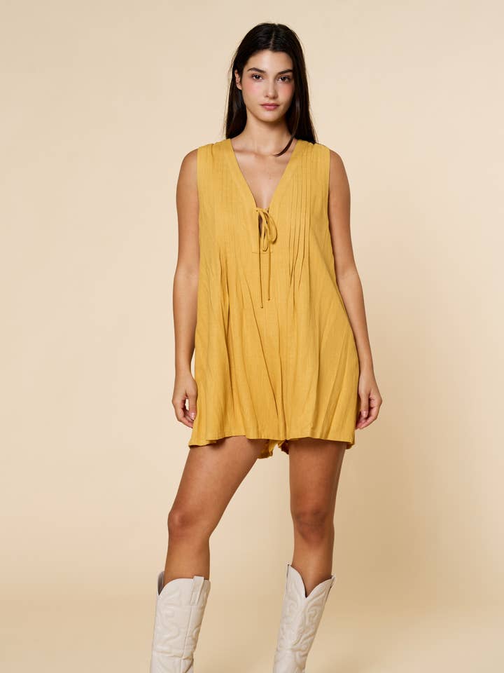 V Neck Front Tie Pleated Romper for wholesale by Lalavon