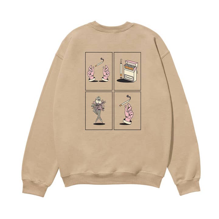 Sweat-shirt en coton biologique Weekend Cigarettes Heavyweight couleur sable pour la vente par Weekend Concept