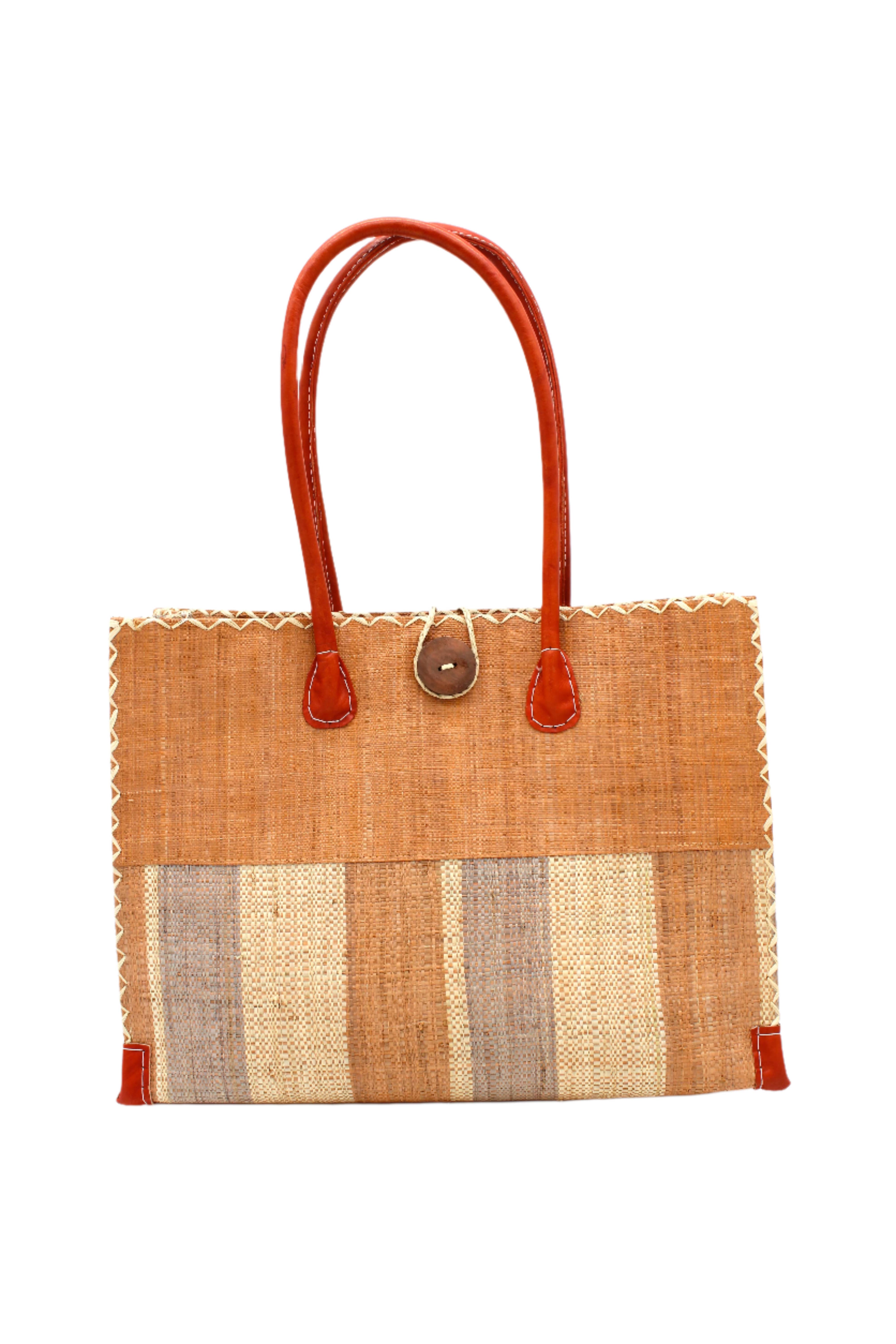Shebobo - Wholesale Shoulder Bag - Unisex - Zafran Two Tone Wide Stripe Straw Beach Bag10