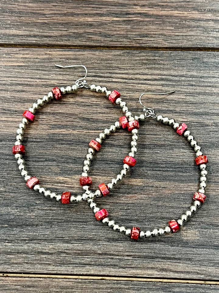 726302, Orecchini a cerchio Navajo in argento fatti a mano con pietre preziose per la vendita all'ingrosso da parte di ISAC Trading Inc