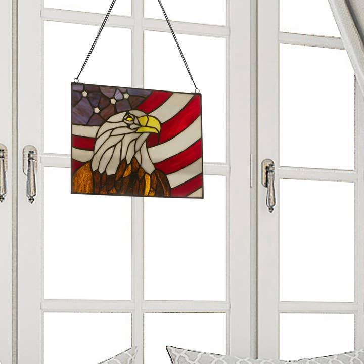 River of Goods - Wholesale Suncatcher - 9.5"H Americana Eagle Stained Glass Window Panel0