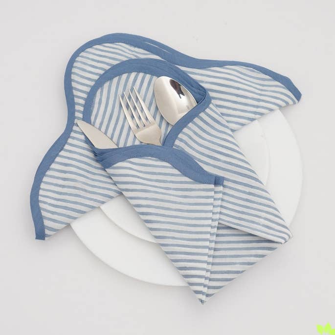 Blue and White Stripes Indian Printed Cotton Piping Napkins and other Purchase Wholesale blue and white cloth napkins. Free Returns & Net 60 Terms on Faire trending on Faire.