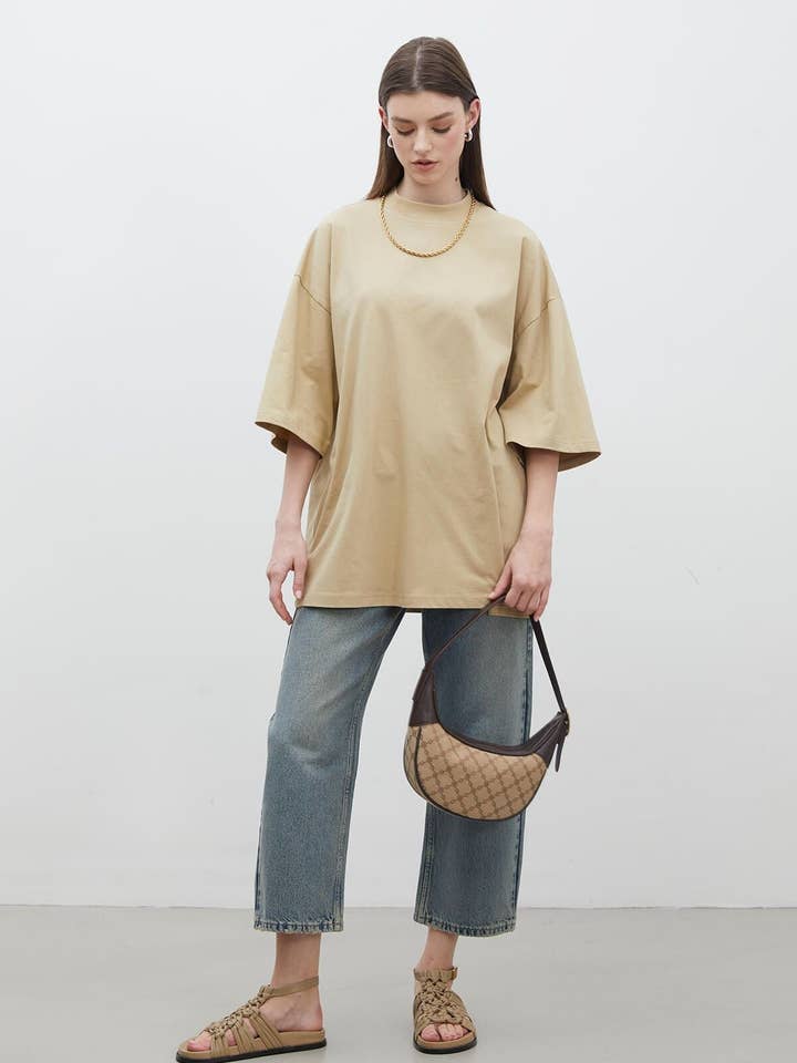 CAMELLO Camiseta de manga corta de algodón de gran tamaño, color camel de venta al por mayor en Faire
