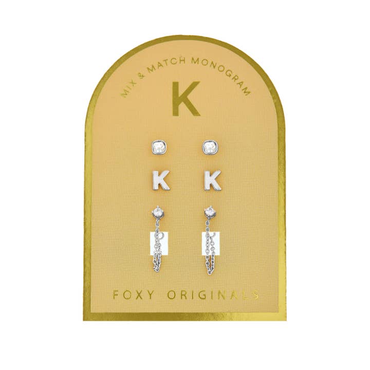 Foxy Originals - Wholesale Jewelry Set - Monogram Collection | Alphabet Mix & Match Earrings Pack12