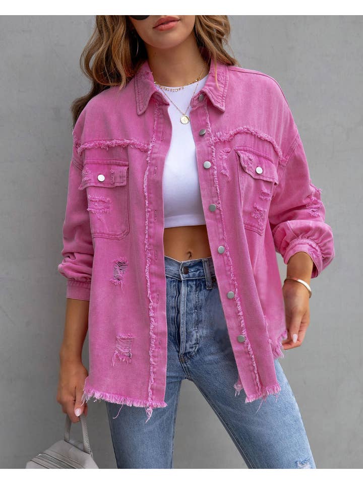 Rosa Clothing - Wholesale Shirt Jacket/Shacket - Women's - Ripped denim jacket shacket