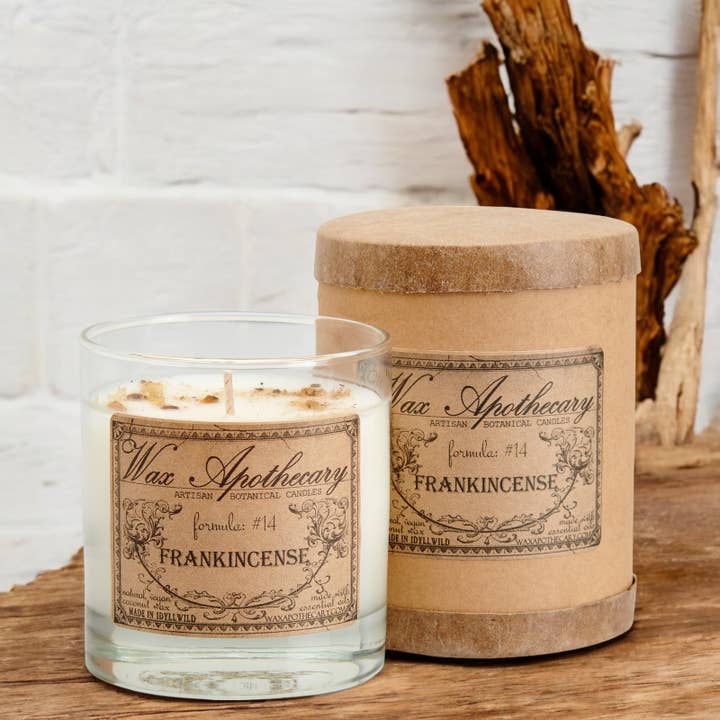 Frankincense Botanical Candle Scotch Glass in Gift Box 7oz for wholesale by Wax Apothecary