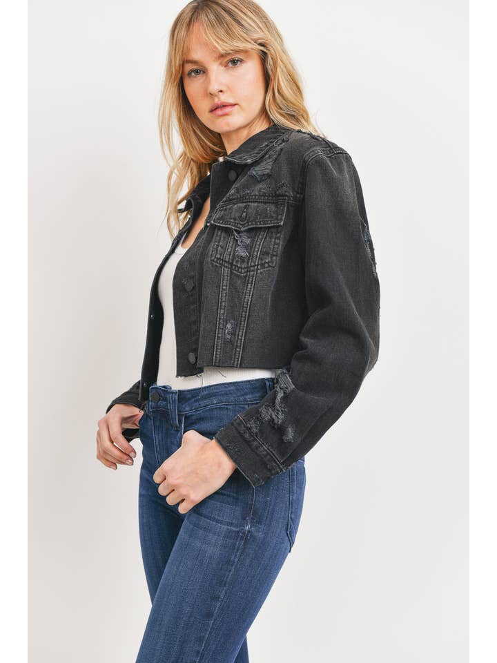 JBD – Engroshandel Denimjakke - Dame – DA467N - WBLK - Super ødelagt beskåret jakke3