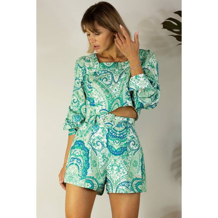 Mulla - Wholesale Top & Short Set (NOT Loungewear) - Women's - PAISLEY CROP TOP AND PANTS