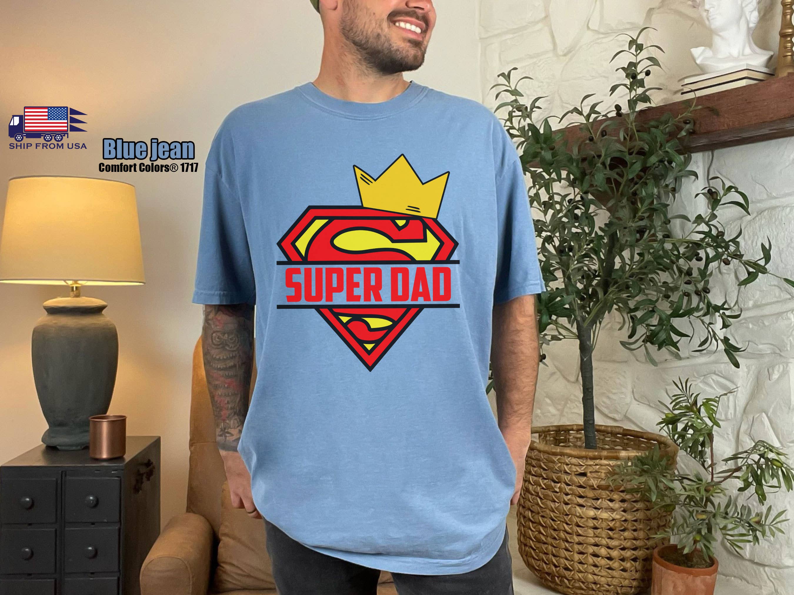 NVC Ecommerce LLC - Vente T-shirt sérigraphié – homme - Chemise Comfort Colors® Super Dad, t-shirt Superman Dad pour la fête des pères2