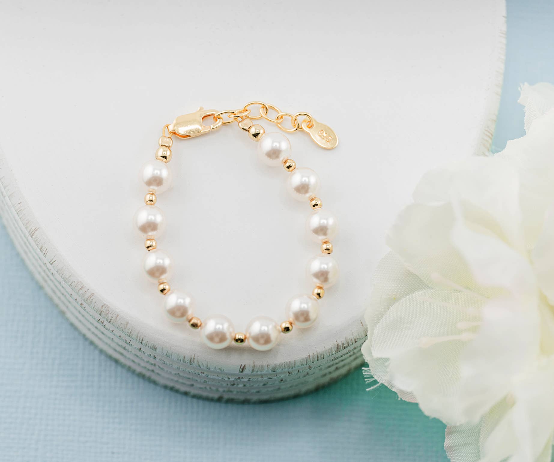 Cherished Moments - Wholesale Beaded Bracelet - Kids - Little Girls 14K Gold-Plated Chunky Pearl Bracelet for Kids