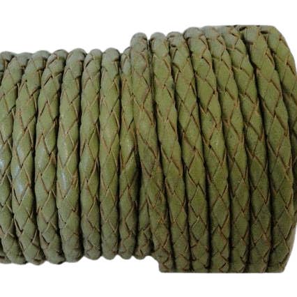 Oslo Round Braided Leather Cord - Olive Green - 4mm for wholesale by Sun Enterprises B.V.