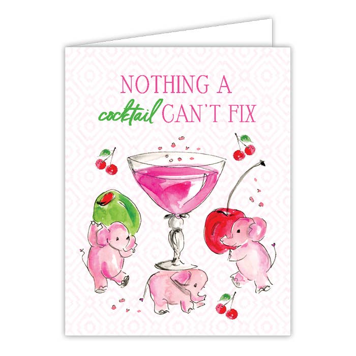 Nothing A Cocktail Can't Fix Tipsy Elephants Greeting Card for wholesale by RosanneBeck Collections