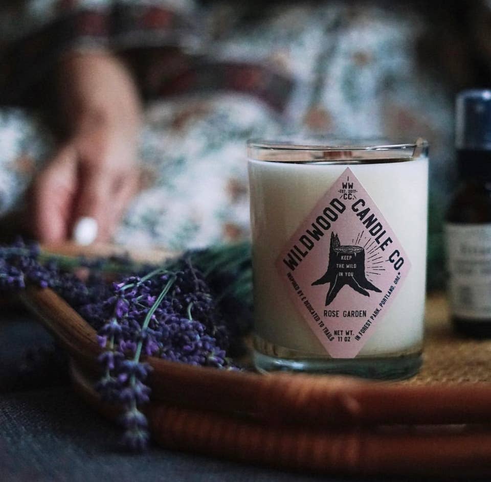 Wildwood Candle Co. - Wholesale Jar/Filled Candle - 11 oz Rose Garden Soy Candle - Fresh-Cut Roses Grass4