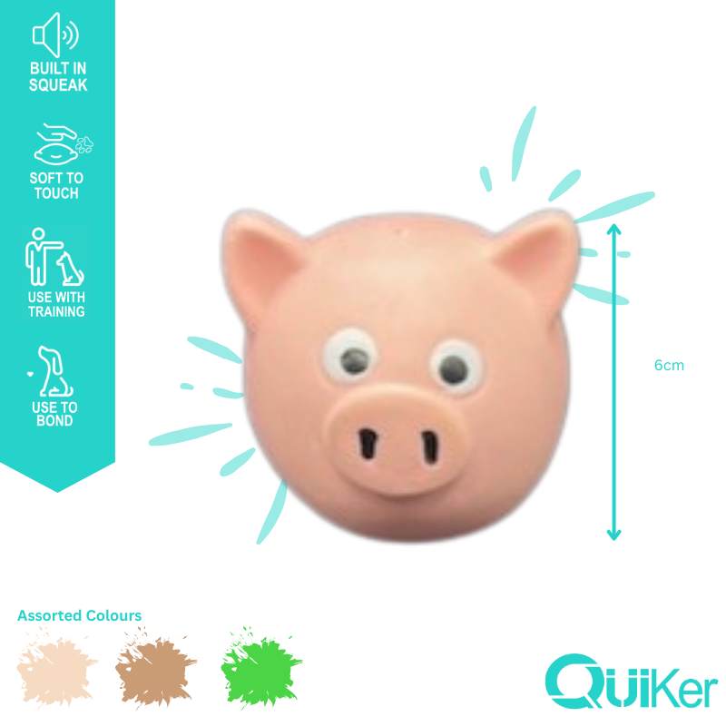 Quiker Pet Products – wholesale Pet squeaky toy – Dog – 6cm -Super Cute Latex Animal Head Dog Toy - 6 pk1