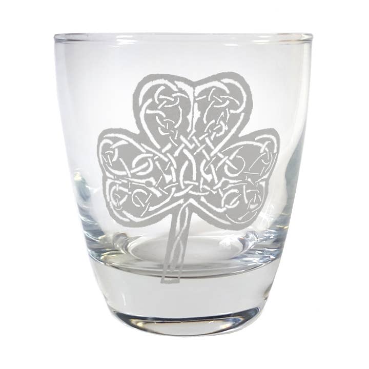 Irish Shamrock Engraved Lowball Style Rocks Glass 10oz for wholesale by Lyoncraft