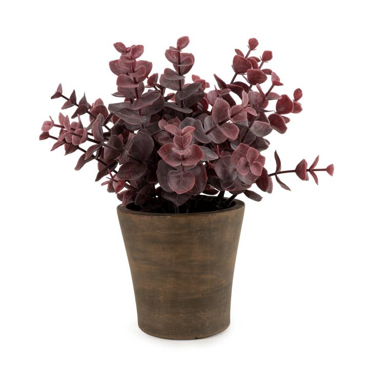 Candlelight Products Ltd – wholesale Artificial plant – 23cm Eucalyptus in Pot - Purple 6pk
