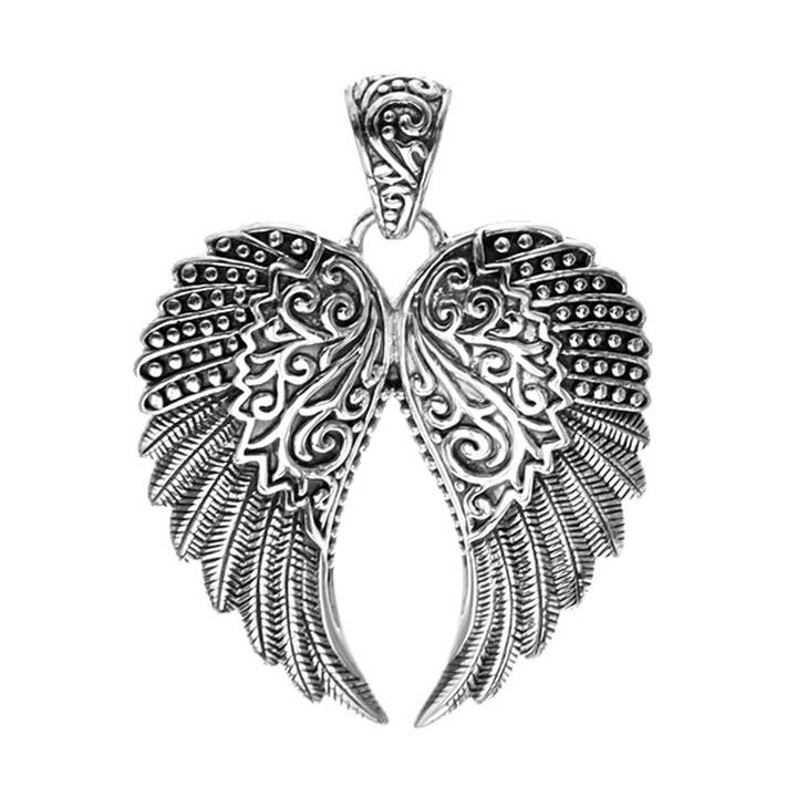Zora elaborate angel wings pendant for wholesale by Kali Ma Designs - Sterling Silver Jewellery