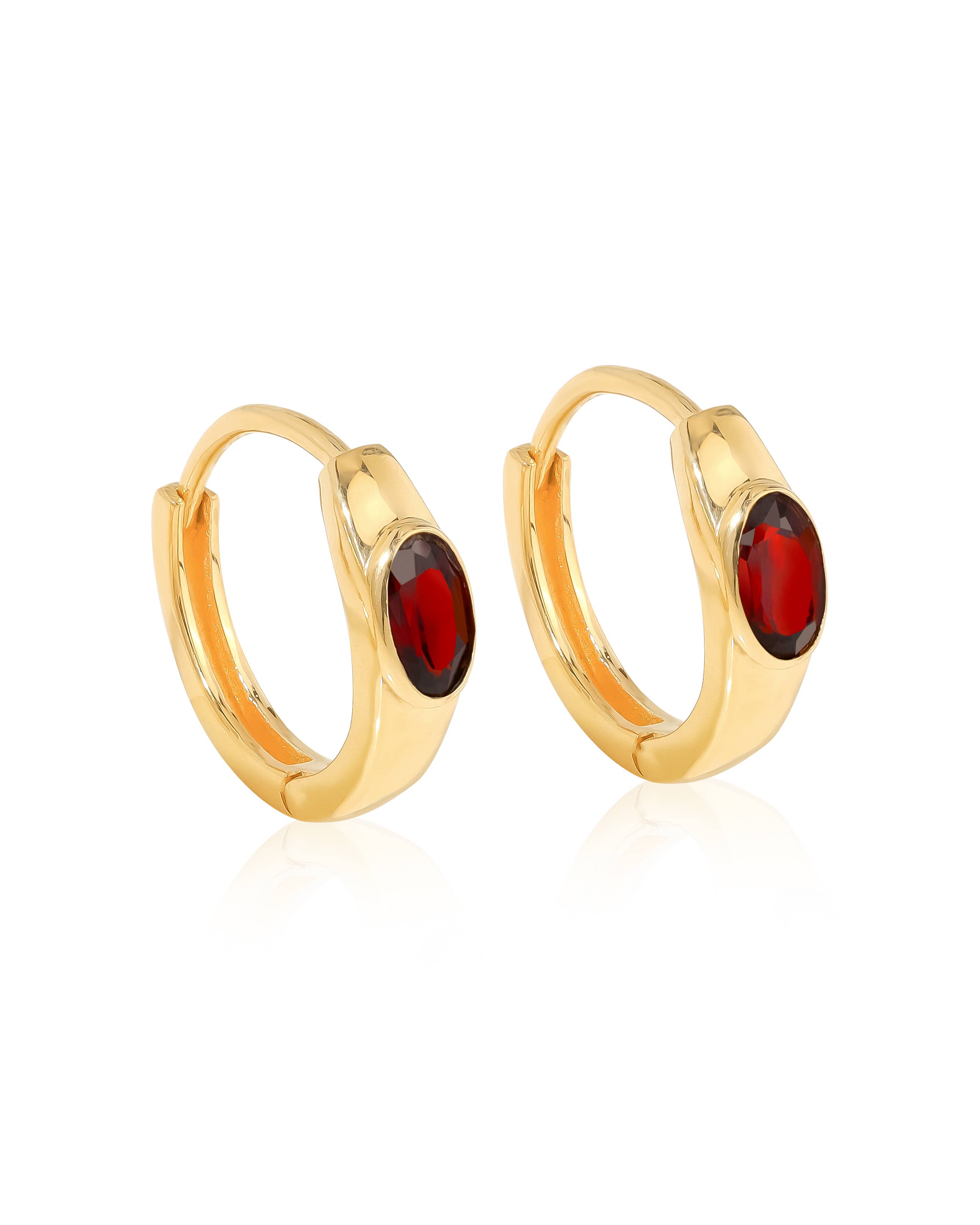 Tiramisu – wholesale Hoop earrings – 14K Gold Plated Over Silver Garnet Gemstone Hoop Earring