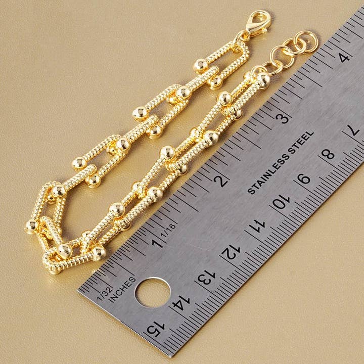 Sensibling Corp. - Wholesale Link & Chain Bracelet - Gold Dipped Hardware Textured Metal Chain Bracelet
1