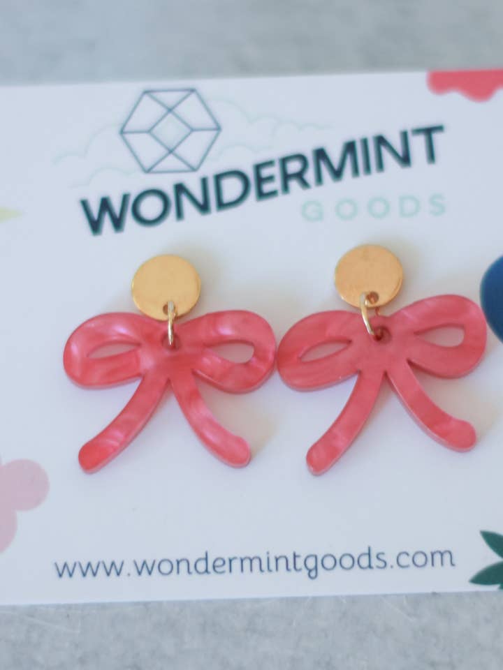 Mini Pink Bow Earrings for wholesale by Wondermint Goods