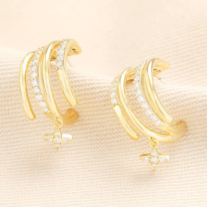 Crystal Illusion Hoops With Star Drop for wholesale by Lisa Angel