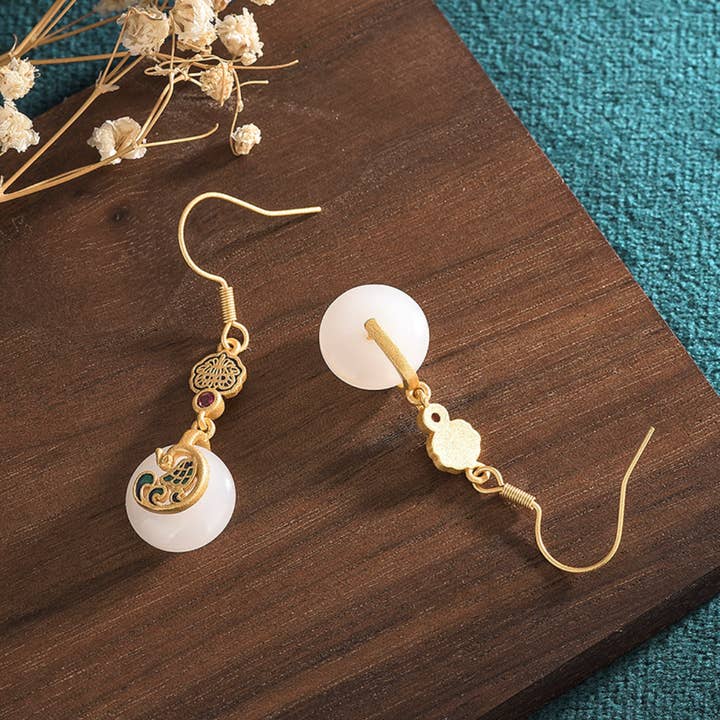 Bright MacMing – wholesale Hängande örhängen – Lux Golden Phoenix Jade Örhängen3