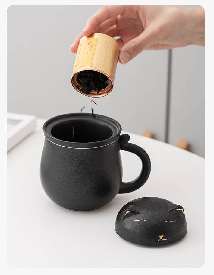Gohobi （We cover U.S. import duties） - Wholesale Tea Set - Gohobi Lucky Black & White Cat Tea Cup With Infuser2