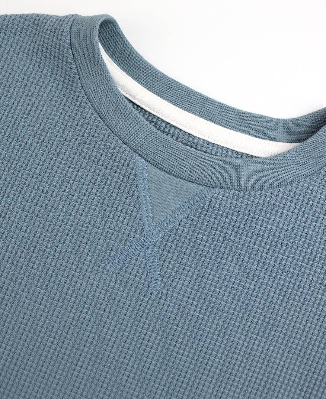 Blue Boys Slate Waffle Knit Long Sleeve Crew Neck Shirt for wholesale on Faire2