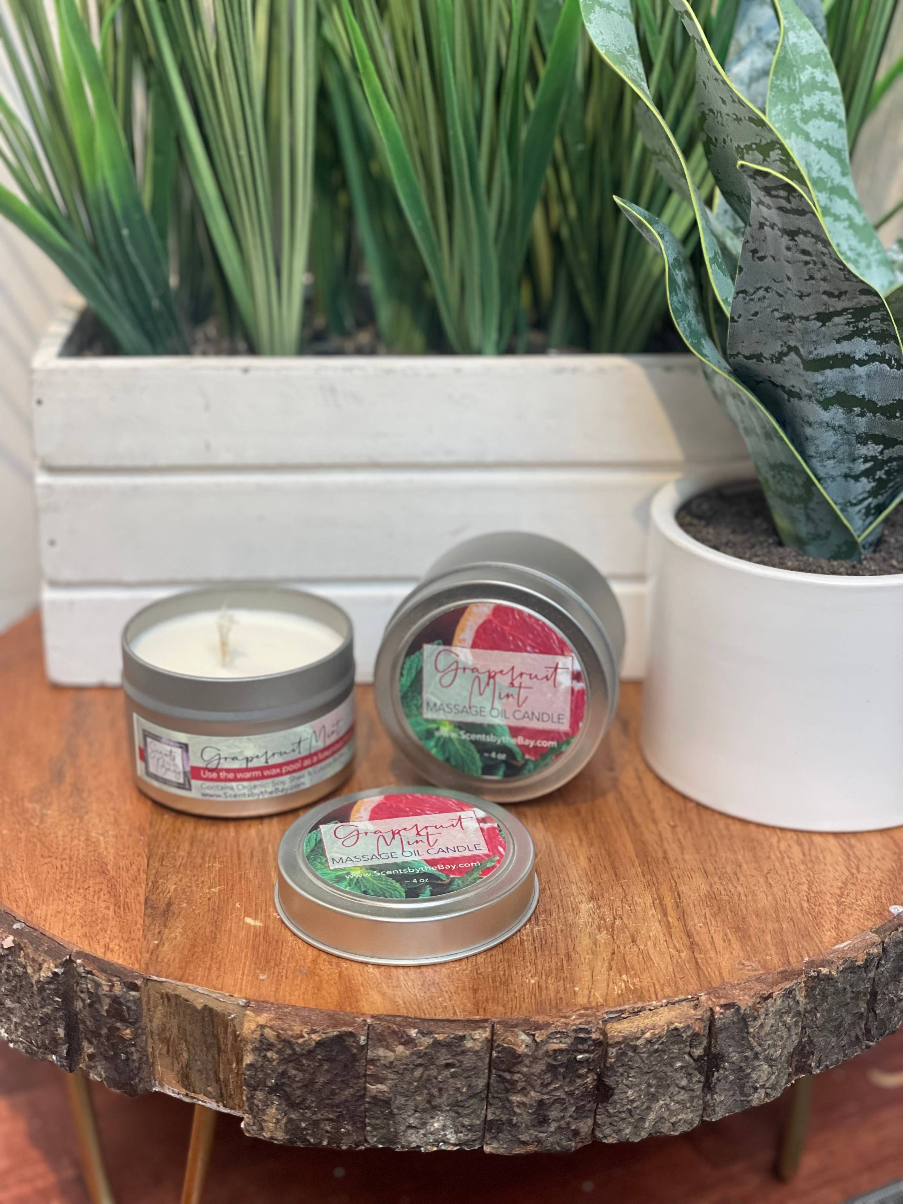 Scents by the Bay - Wholesale Travel Candles - 4 oz Travel Tin: Organic Massage Oil Candle3