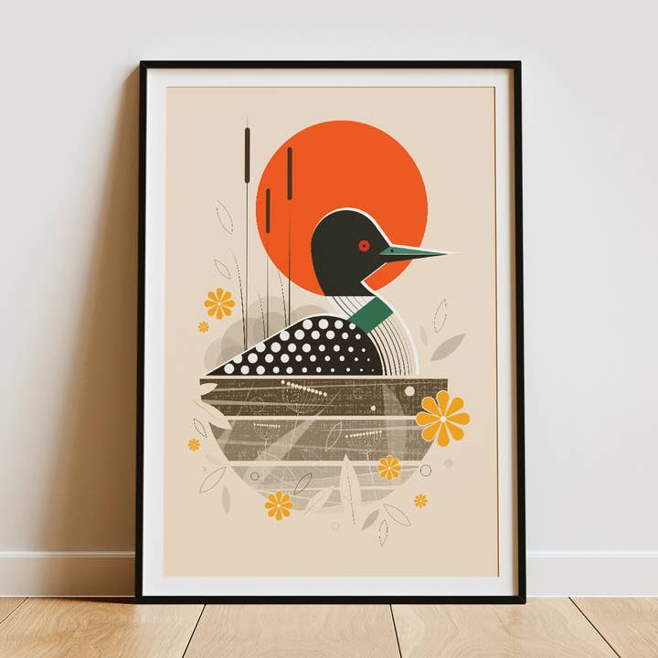 Loon on the water - Retro print for wholesale by Mr Watson Design